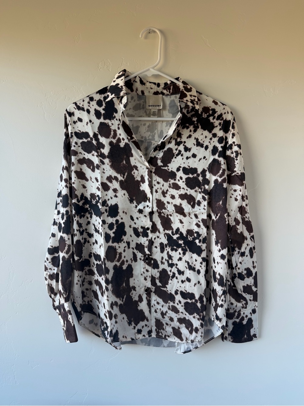 Button-Down Shirt in Black and White Cow Print - INDUSTRY